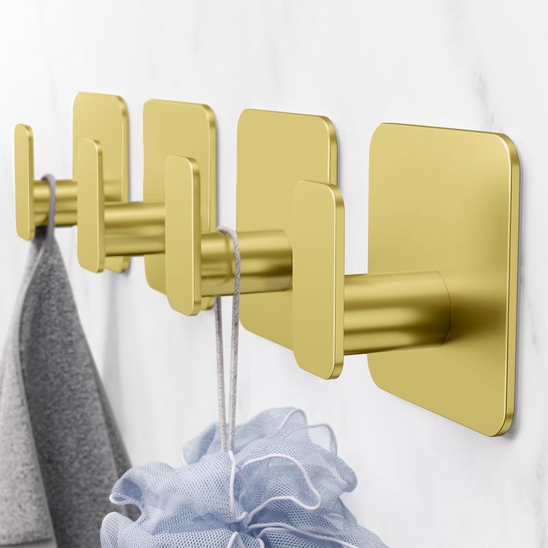 Aikzik Gold Hooks for Hanging Heavy Duty, Adhesive Hooks for Shower, Bathroom, Kitchen, Robe, Towel, Coat, Waterproof & Rustproof Hook for Walls No Damage, Stainless Steel Sticky Hook - 6 Pack - Image 2